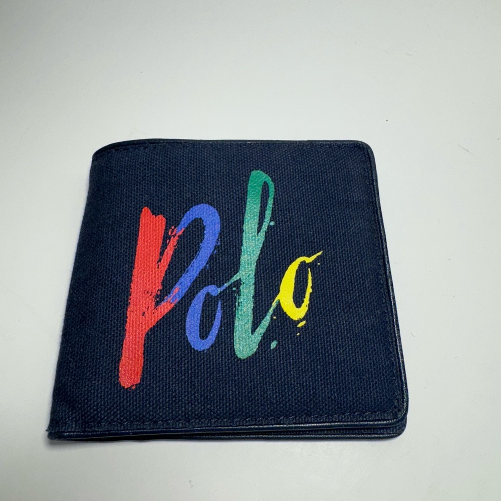 Polo Ralph Lauren Canvas Wallet Slim Card Case Mens Navy Blue Woven